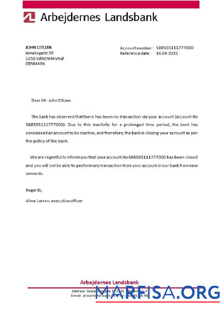 Blank Denmark Arbejdernes Landsbank closure reference example